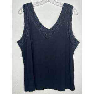 Y2K Lace Trim Tank Top 2X Black Fairy Grunge Whimsigoth Stretch Ribbed Style&Co